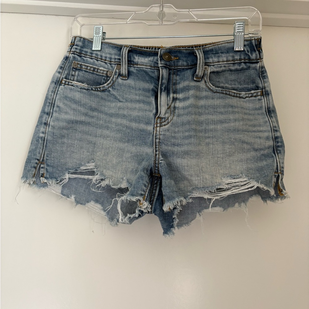 Aerie Blue Jean Shorts Distressed Mid-Rise